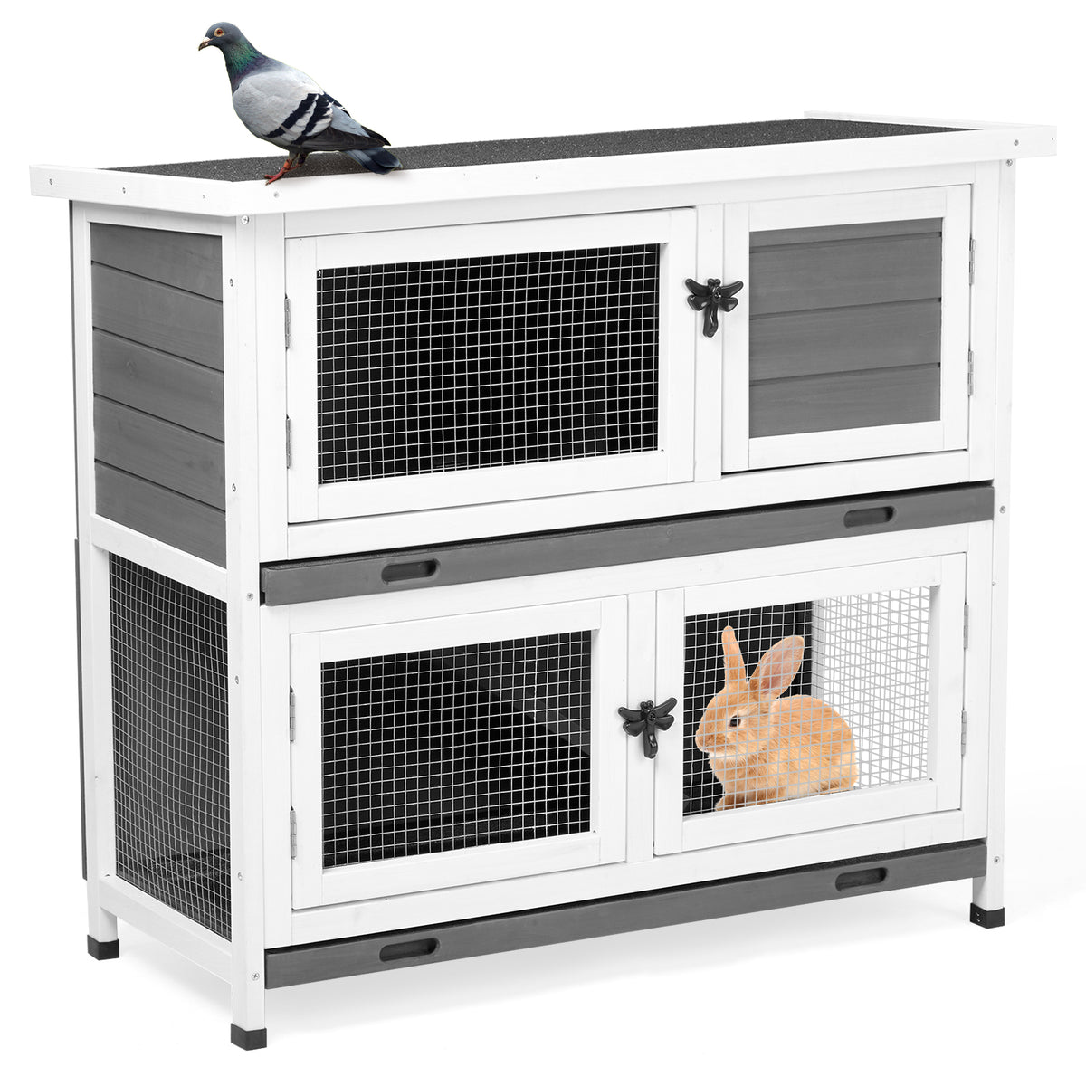 2-Story Pet Cage with Pull-Out Trays for Small Animals - Grey Cedar