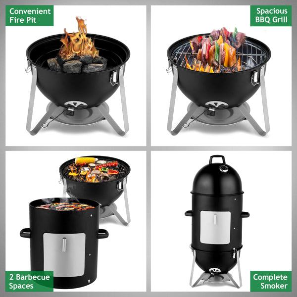 Heavy Duty Vertical Steel Charcoal Smoker - Multi-Layer Outdoor BBQ Grill