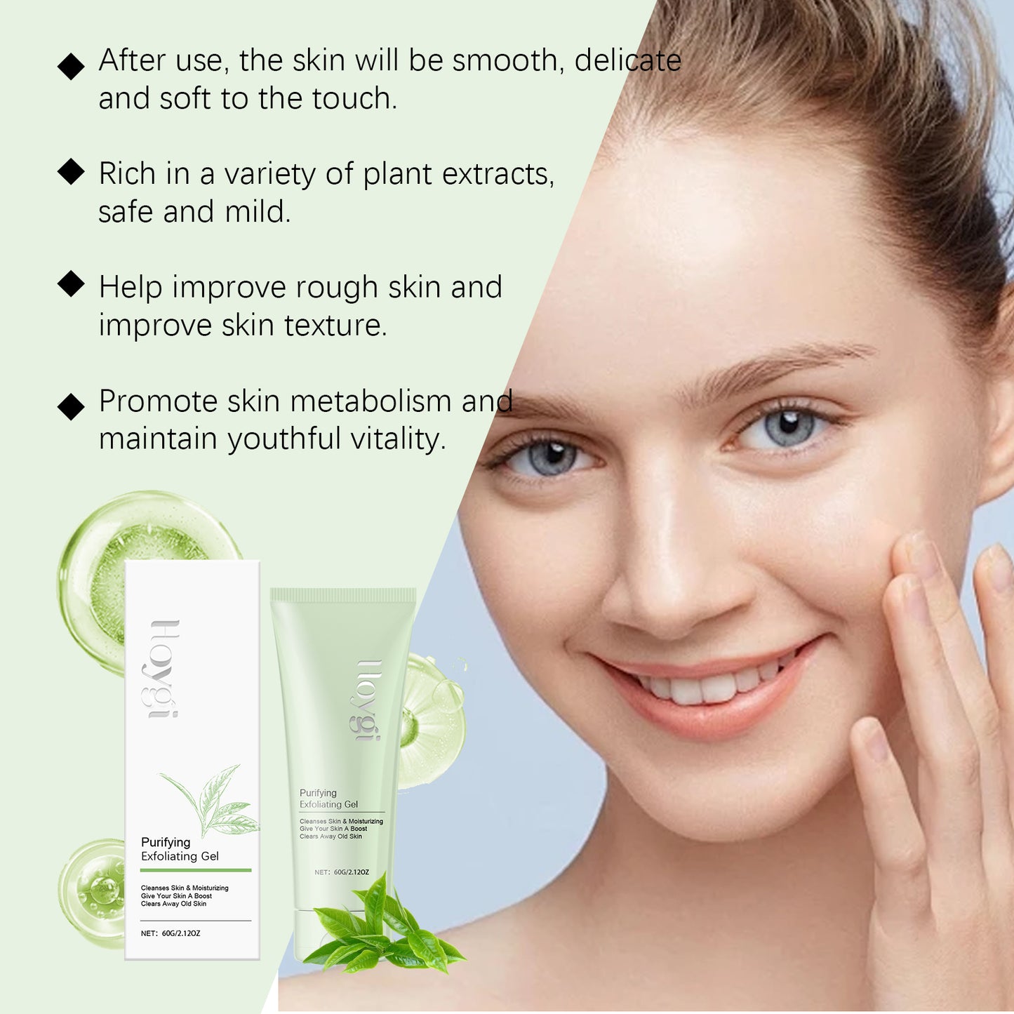Facial Exfoliating Gel with Green Tea & Vitamin C for Deep Pore Cleansing