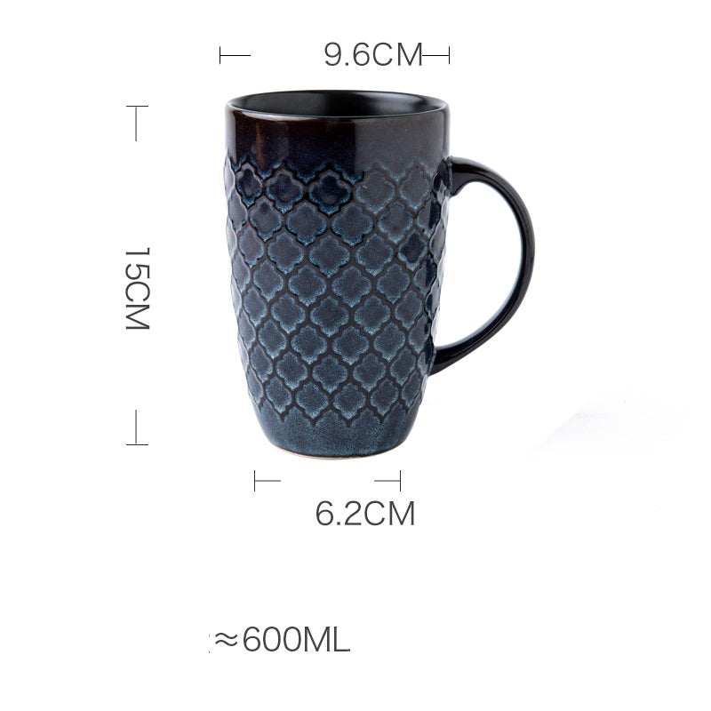 Large Capacity Ceramic Mug with Variable Glaze - Retro Kiln Style, 601ml