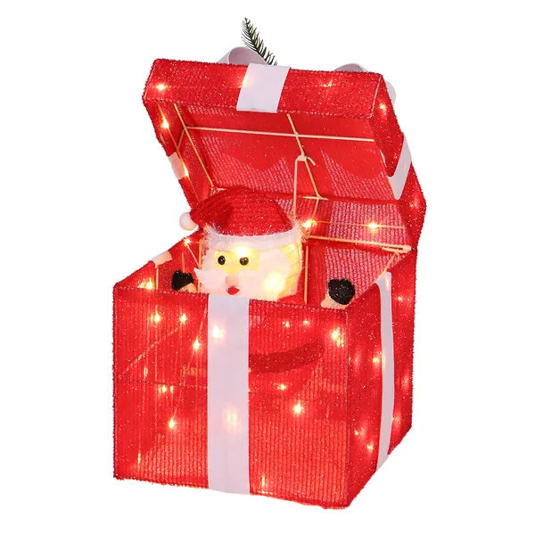 Motorized Pop-Up Christmas Gift Box with LED Lights - 12in