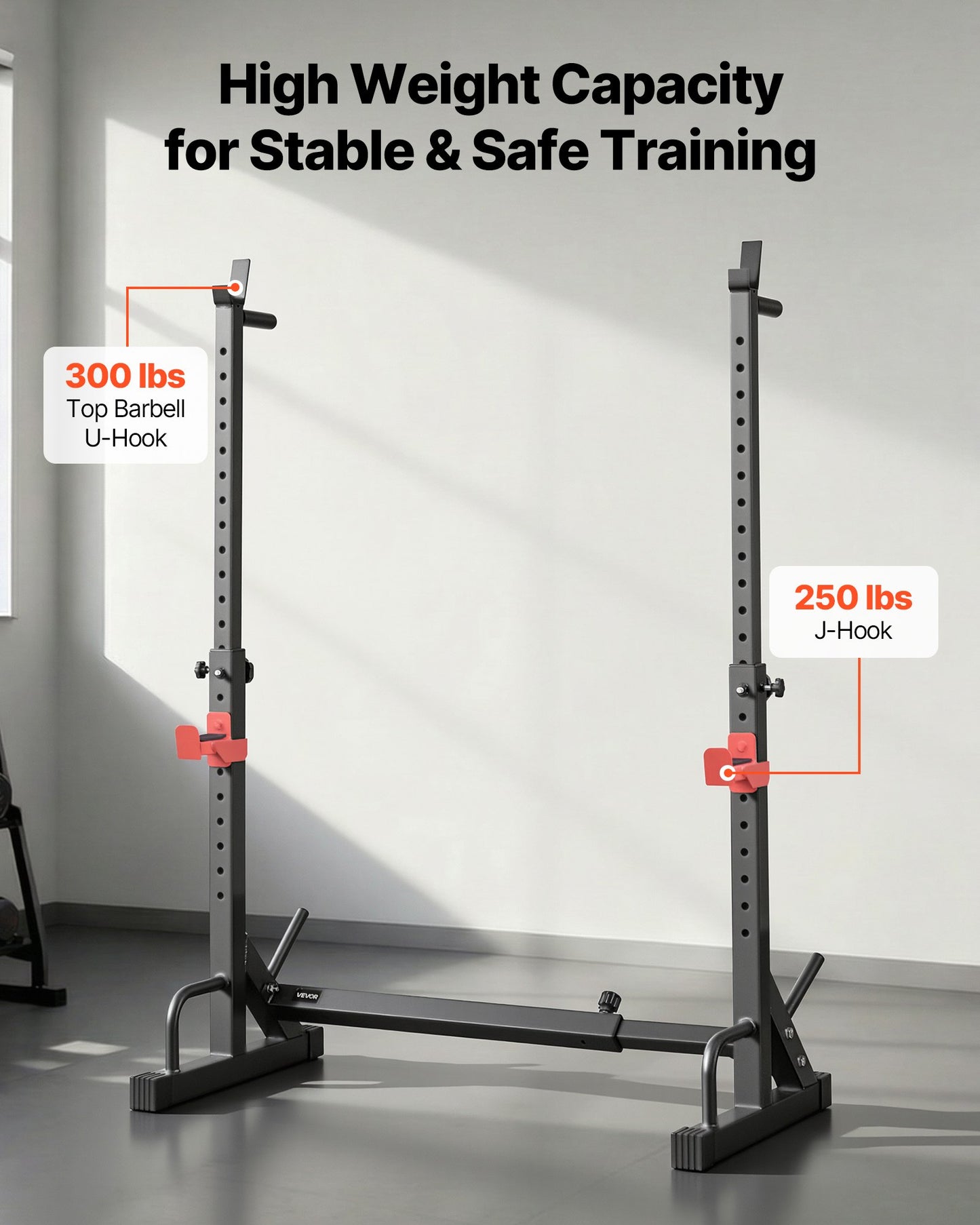Power Cage Squat Rack for Home Gym - Adjustable Weight Lifting Equipment with Barbell Storage & J-Hooks