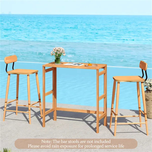 Foldable Natural Acacia Wood Patio Bar Table with Footrest