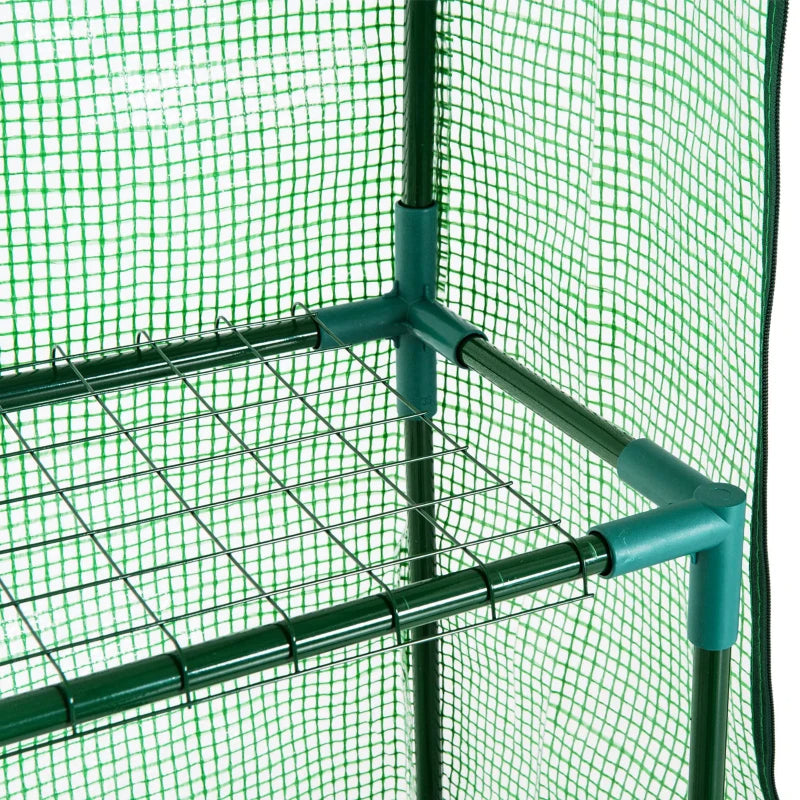 Walk-In Greenhouse with 3 Tiers Shelves, Roll-Up Door & PE Cover - Green