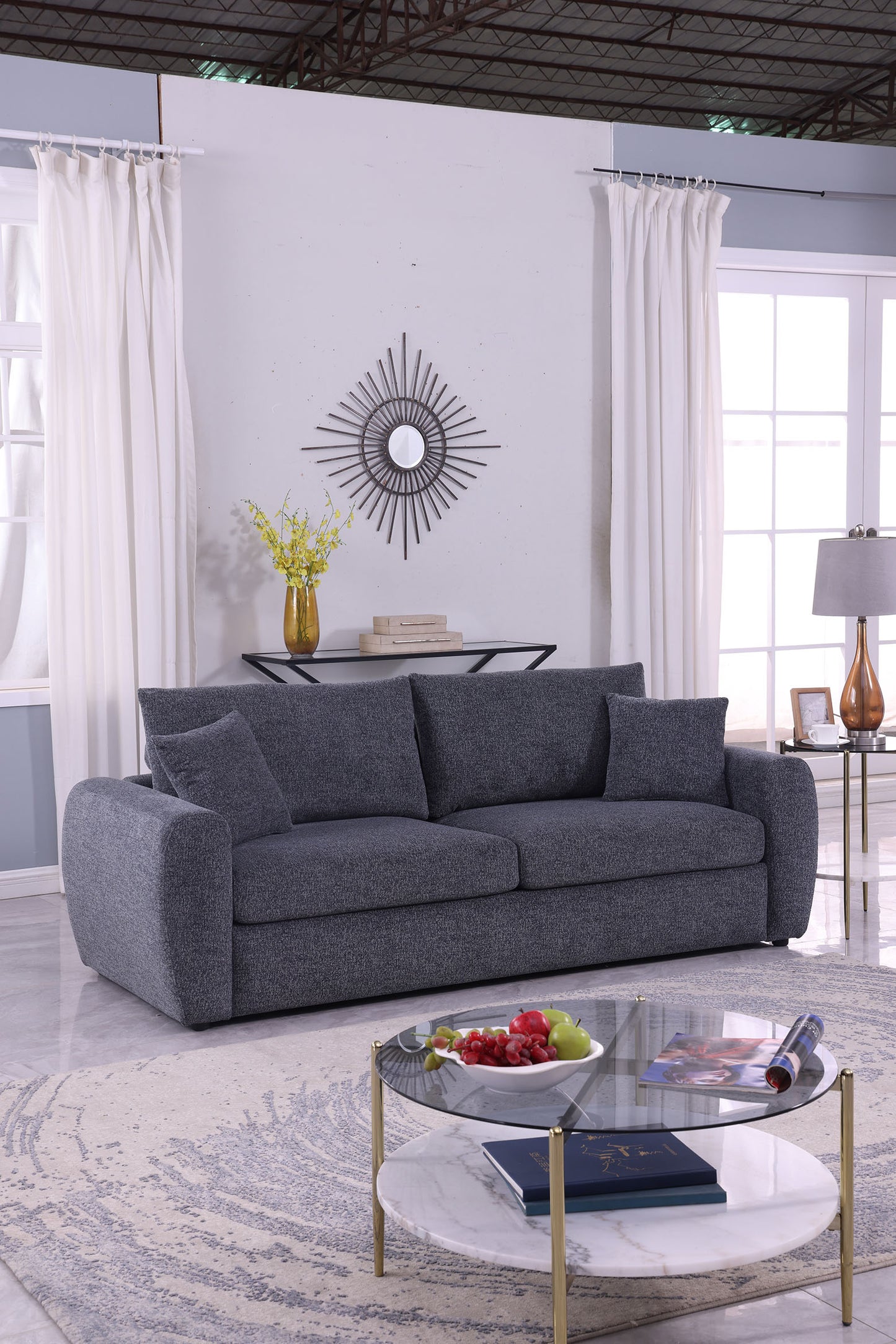 Modern Minimalist 3-Seat Gray Sofa - Comfortable Chenille Design