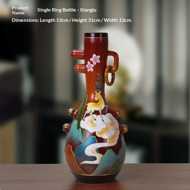 Chinese Style Ceramic Vase - Painted Single-Ring Decorative Flower Pot