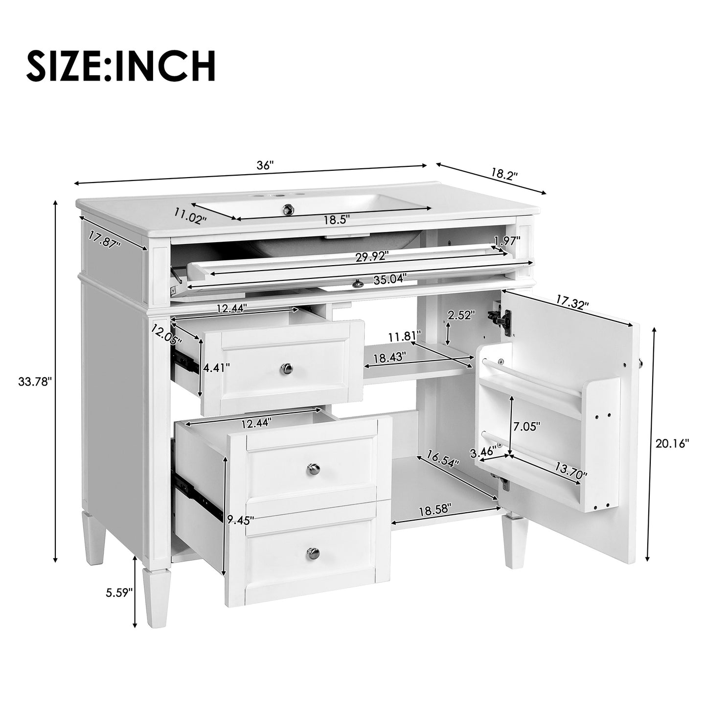 36'' Modern Bathroom Vanity with Ceramic Sink and Storage Cabinet