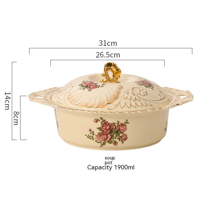 European-Style Ceramic Rice & Soup Bowls Set of 2 - Flower Pattern, Retro Kitchen Tableware