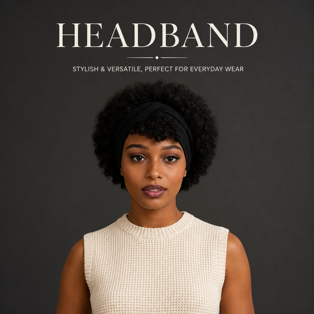 Short Afro Kinky Curly Synthetic Wig with Attached Headband - Model CC003