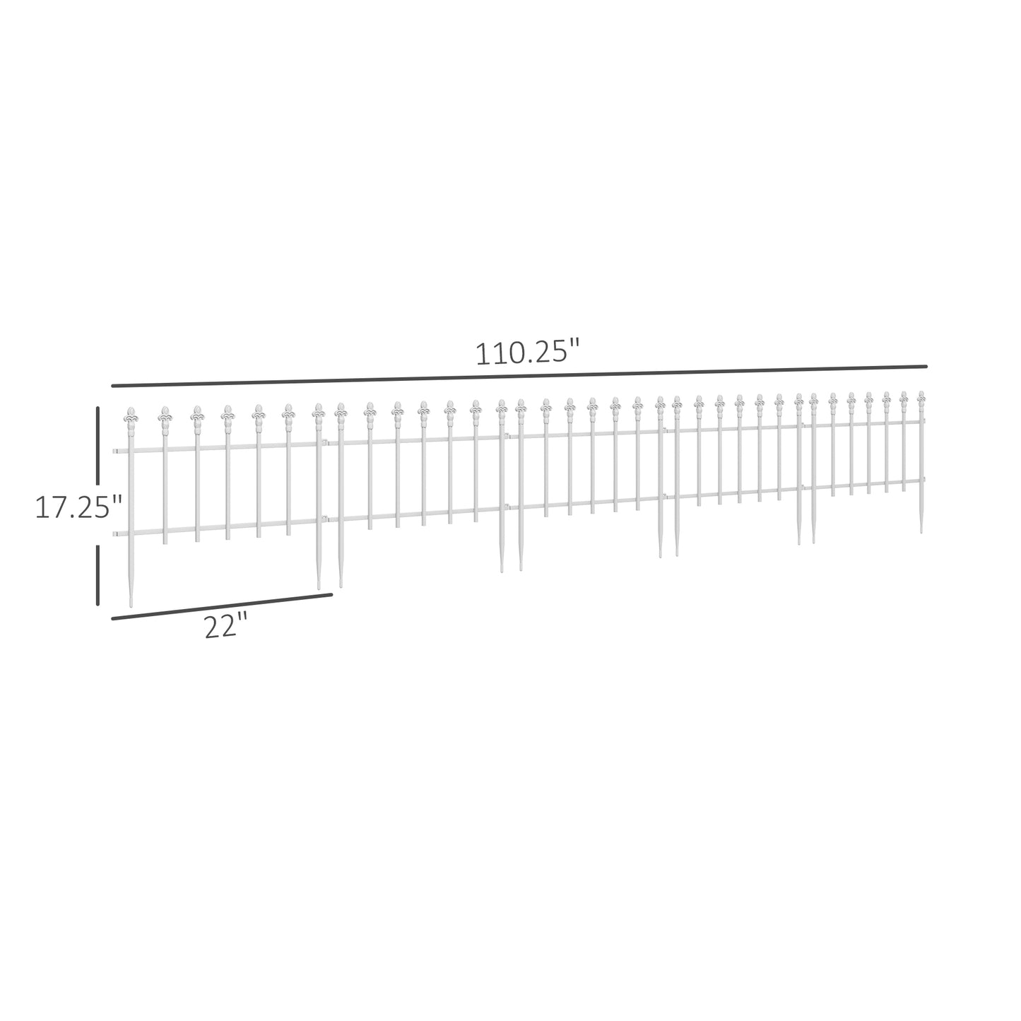 Decorative Steel Garden Fence Panels - 5 Pack, White, 110.25" L