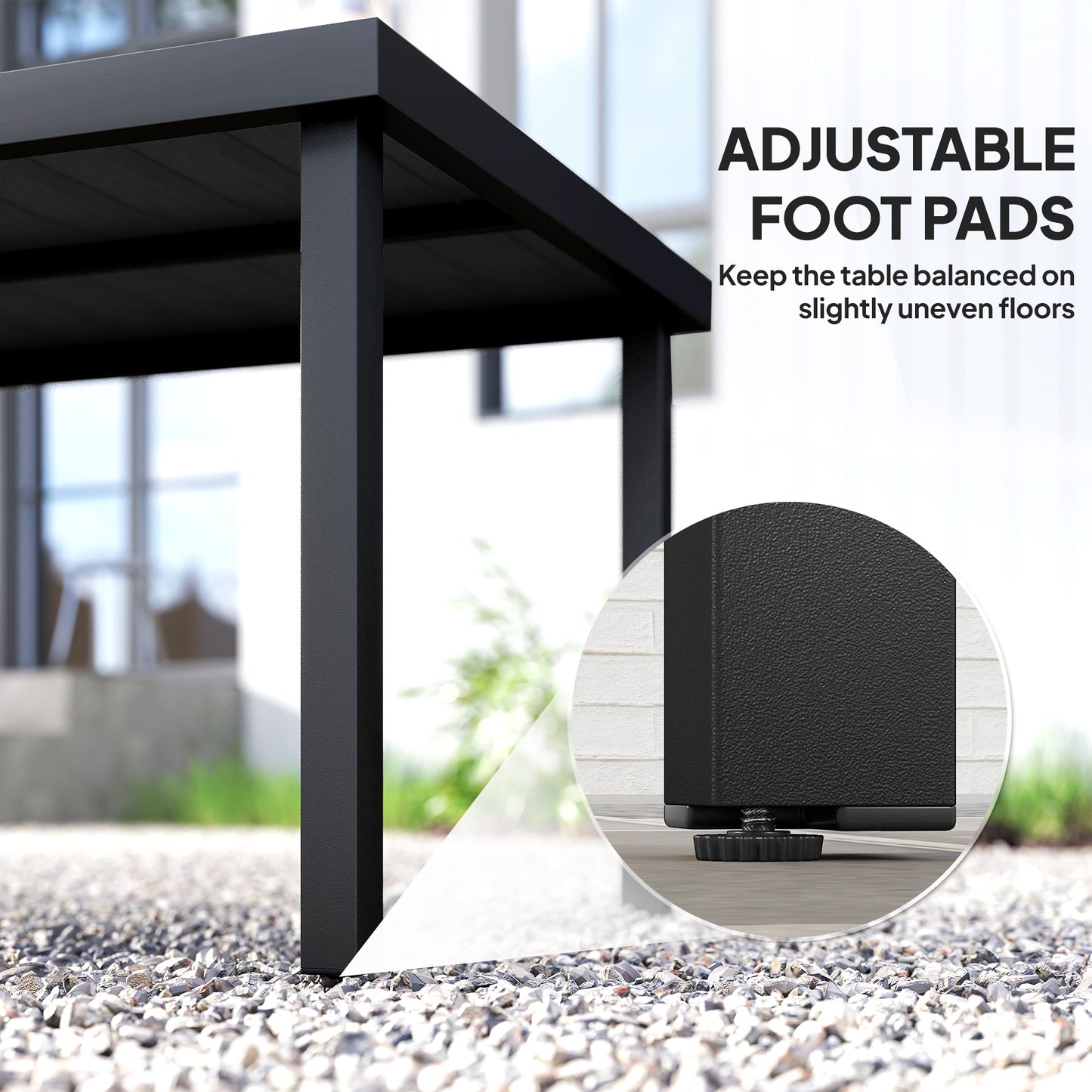 Outdoor Dining Table for 8 - Rectangular Aluminum Frame, Black
