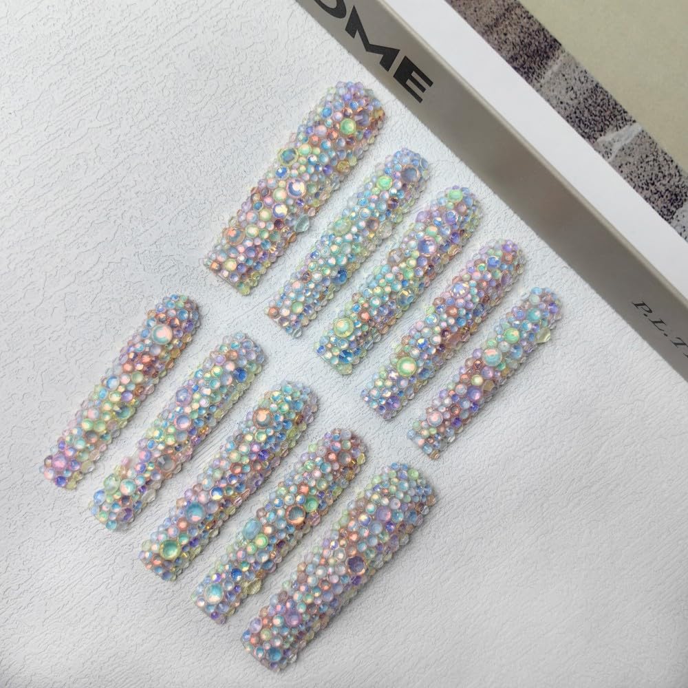 3D Crystal Press-On Nails - Pastel Galaxy Reusable Acrylic Fake Nails