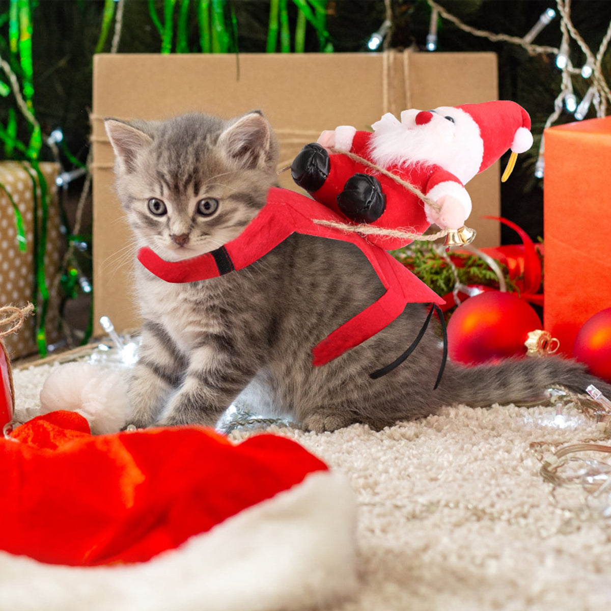 Pet Christmas Costume Red Winter Coat with Bell for Dogs & Cats - Multiple Sizes