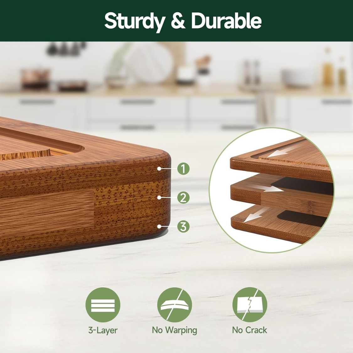 3-Piece Bamboo Cutting Board Set - Deep Carbonized & Juice Grooves