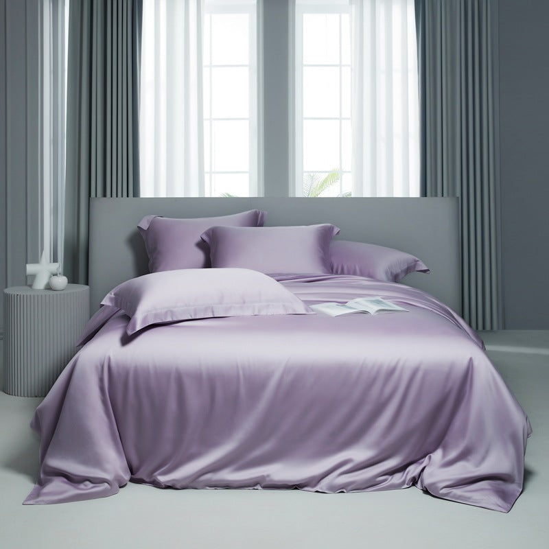 Lyocell Bed Sheet Quilt Cover Set - Summer Ice Silk Solid Color Bedding