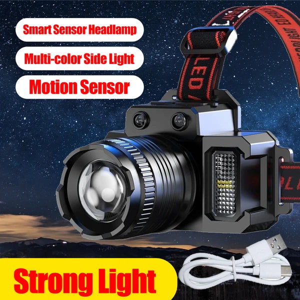 USB Rechargeable LED Headlamp with Motion Sensor - 60000LM