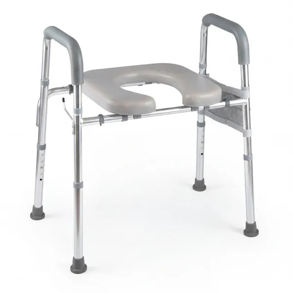 Adjustable Raised Toilet Seat with Armrests & Storage Pouch - 300LBS Capacity
