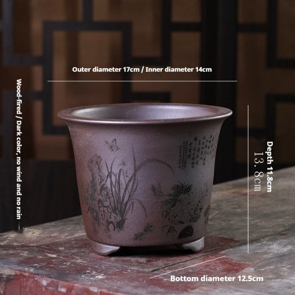 Tall Slanted-Mouth Zisha Flower Pot with Classical Design for Home & Garden