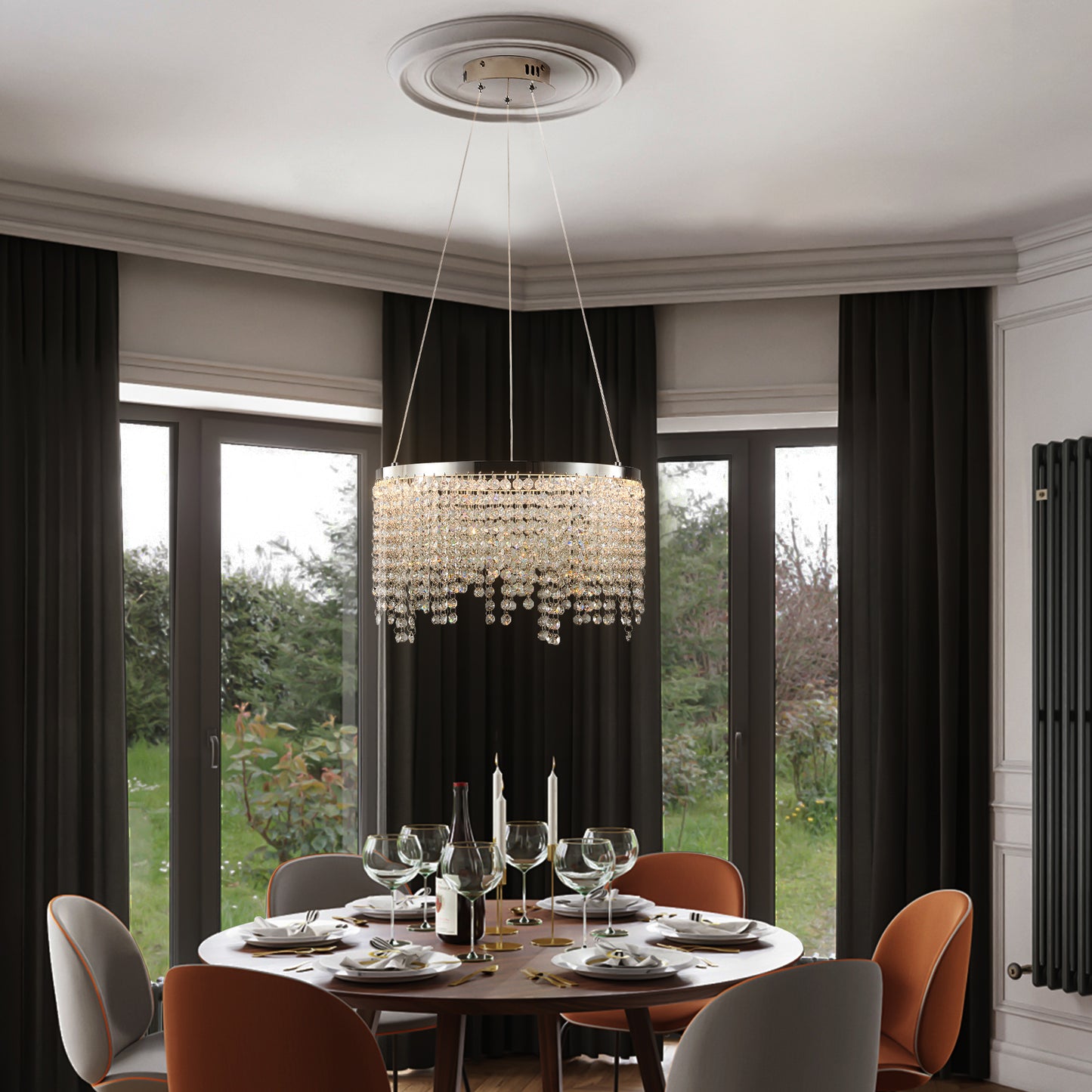 16-Inch Crystal LED Chandelier - Adjustable Height & Color Temperature