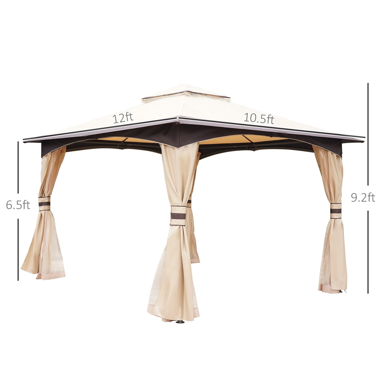10x12 Outdoor Gazebo Canopy with Netting - Beige/Brown