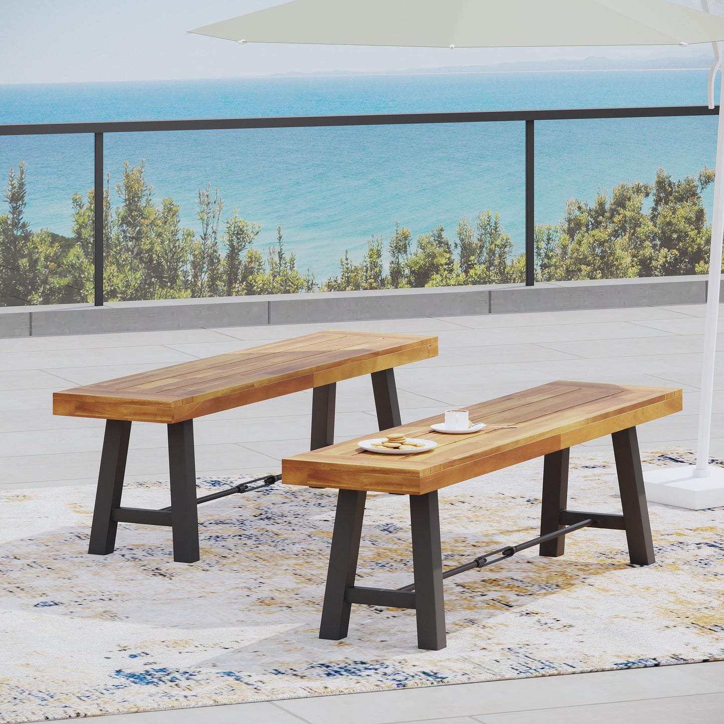 Acacia Wood Catriona Bench - Teak, Outdoor Seating