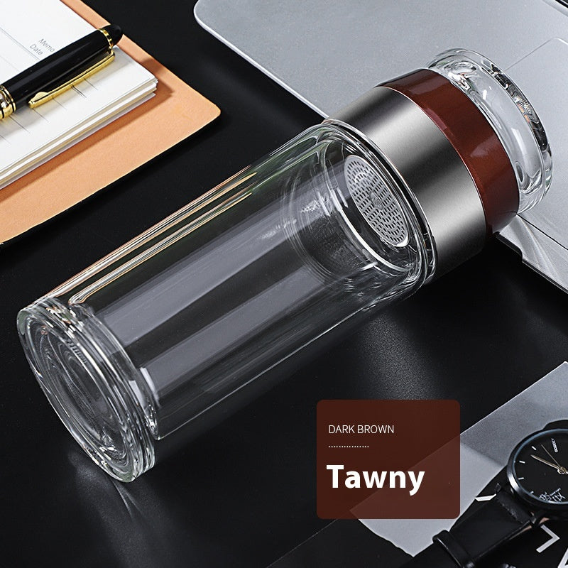 Double Wall Heat-Resistant Glass Tea Cup with Leakproof Seal 280ml