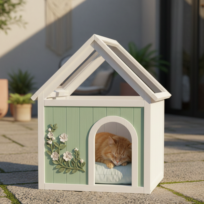 Indoor Cat House with Acrylic Roof — Wooden Pet Shelter for Small Cats & Dogs