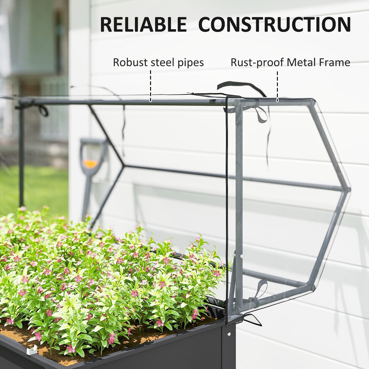 Elevated Garden Bed with Greenhouse Cover - Dark Gray, 1100x510mm