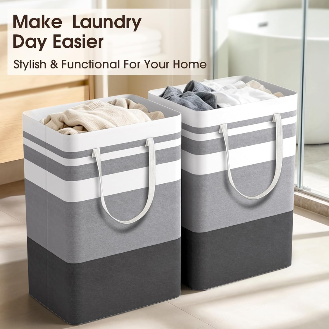 2 Pack Large Laundry Baskets, Waterproof, Freestanding Hampers,