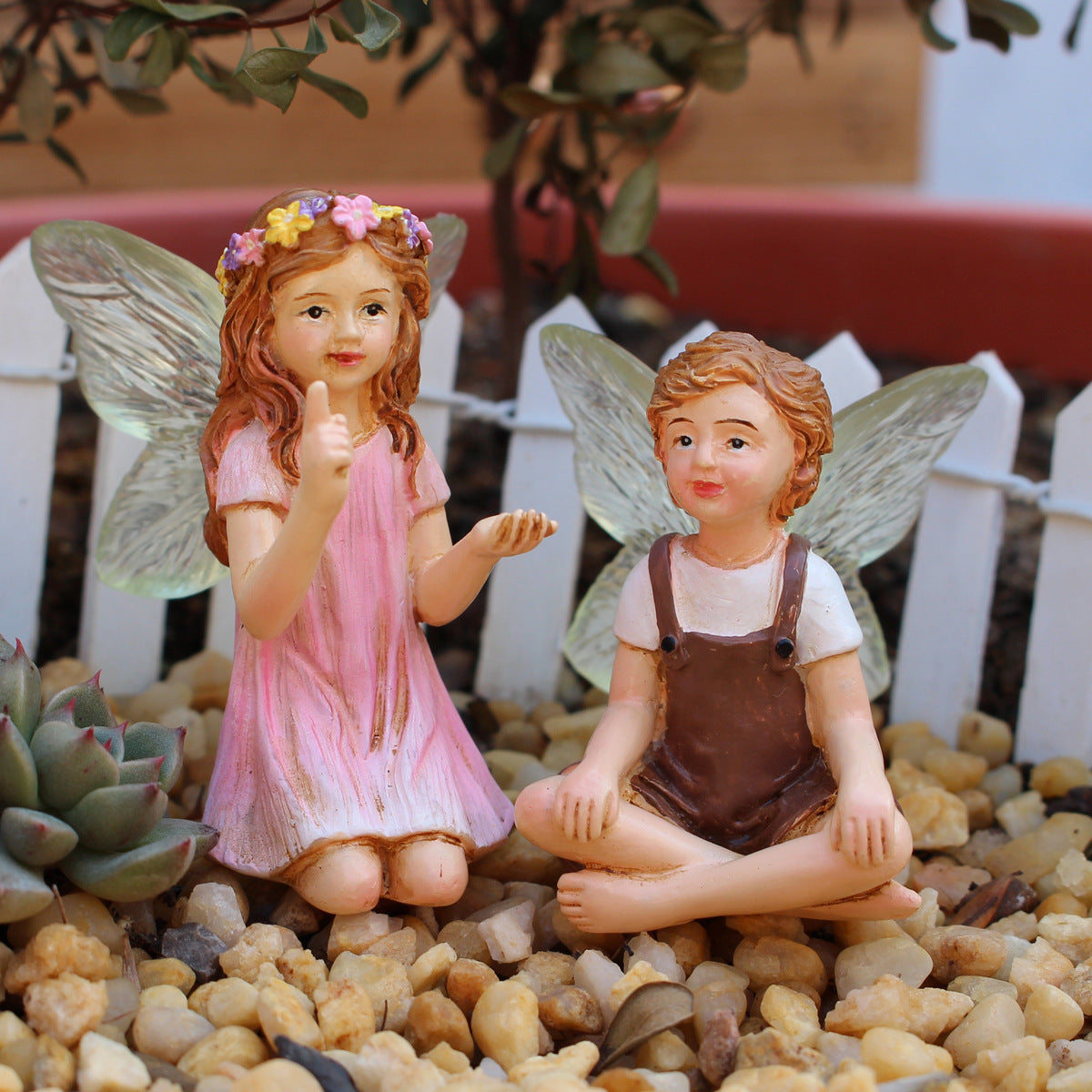 Decorative Elf Fairy Plant Set - Two Resin Potted Garden Ornaments