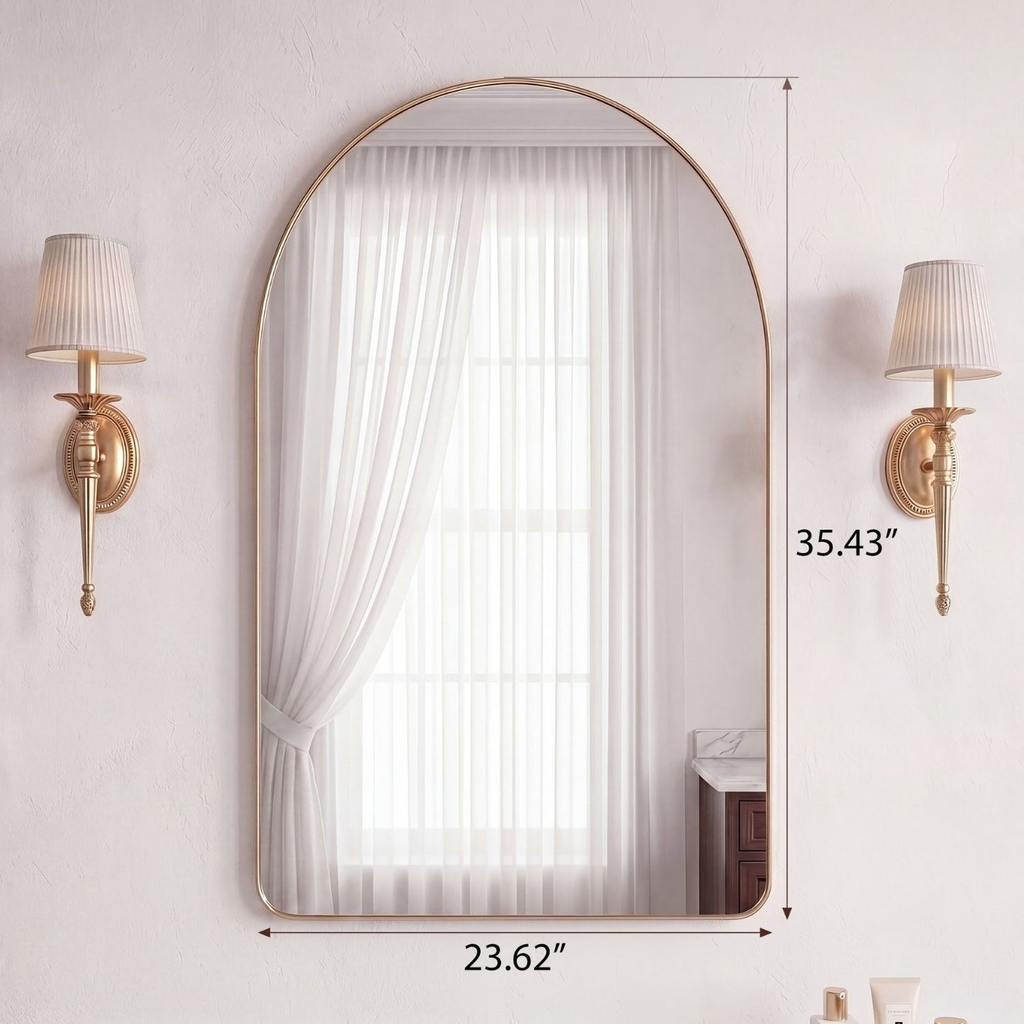 Arched Wall Mirror with Deep Metal Frame - Modern Bathroom Vanity Mirror