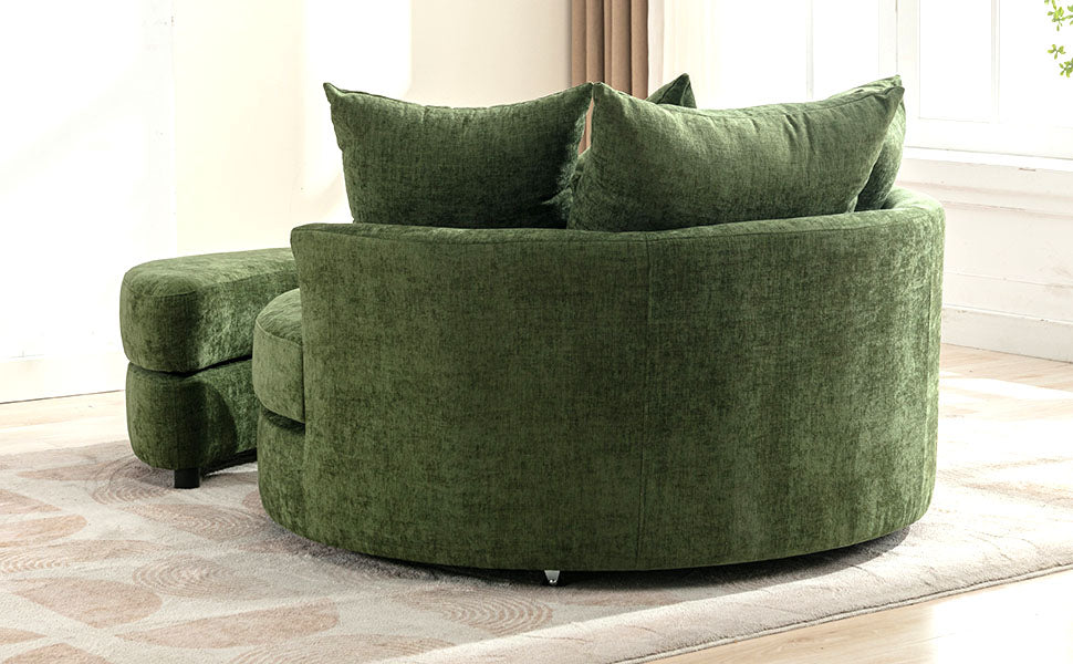 360° Swivel Accent Barrel Chair with Storage Ottoman & 4 Pillows - Green