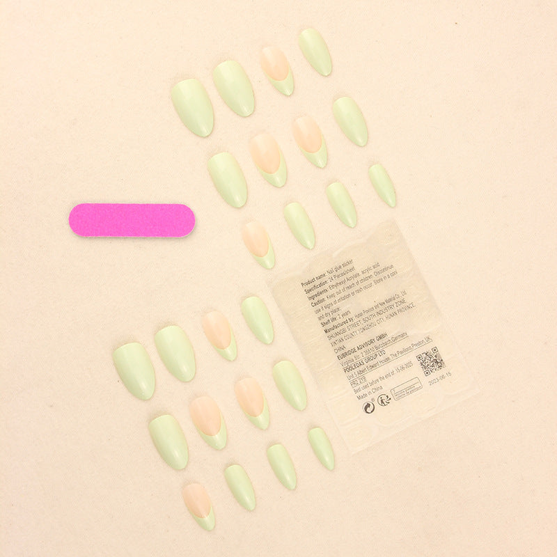 Green Short Fake Nail Set with Armor Design - 24 Pieces, Nail Art Kit