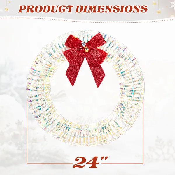 24-Inch Pre-Lit Iridescent Christmas Wreath with LED Lights