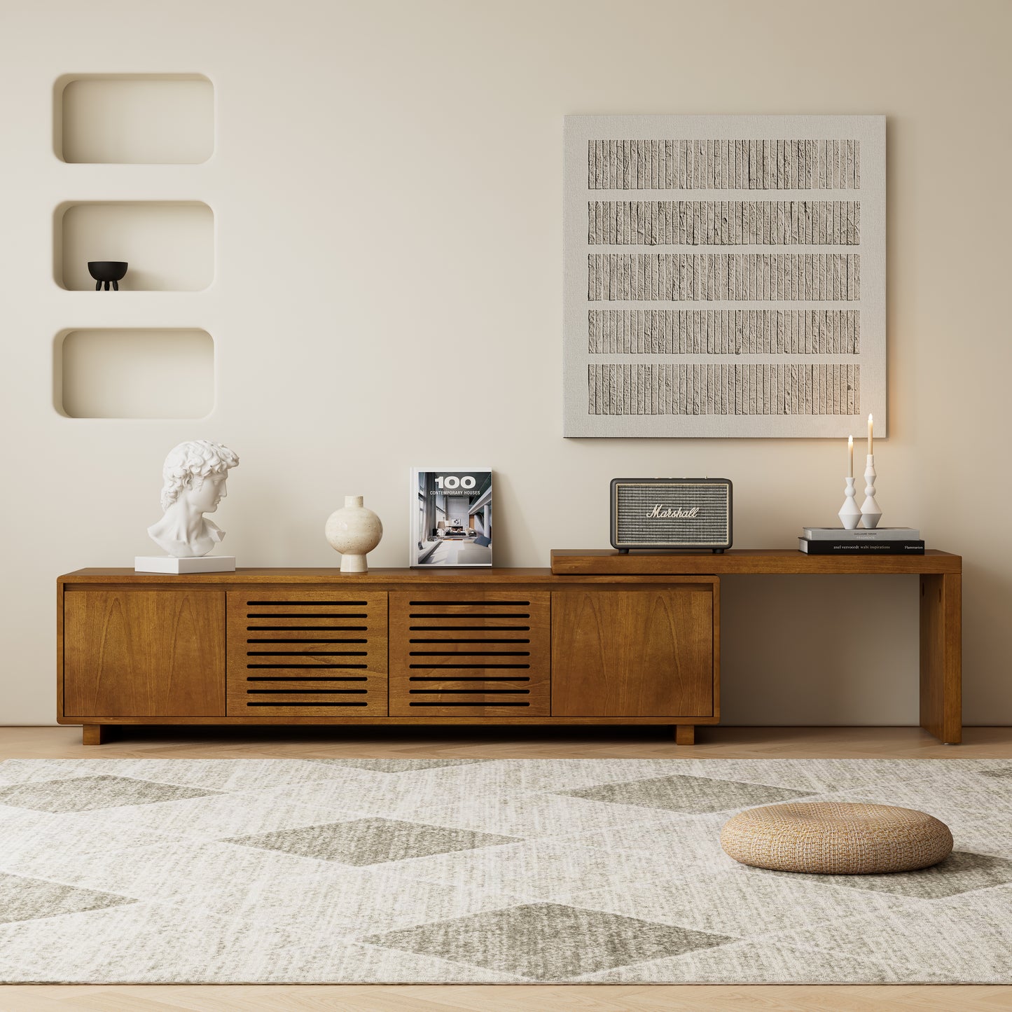 63" Mid-Century Modern Extendable TV Stand - Brown Ebony