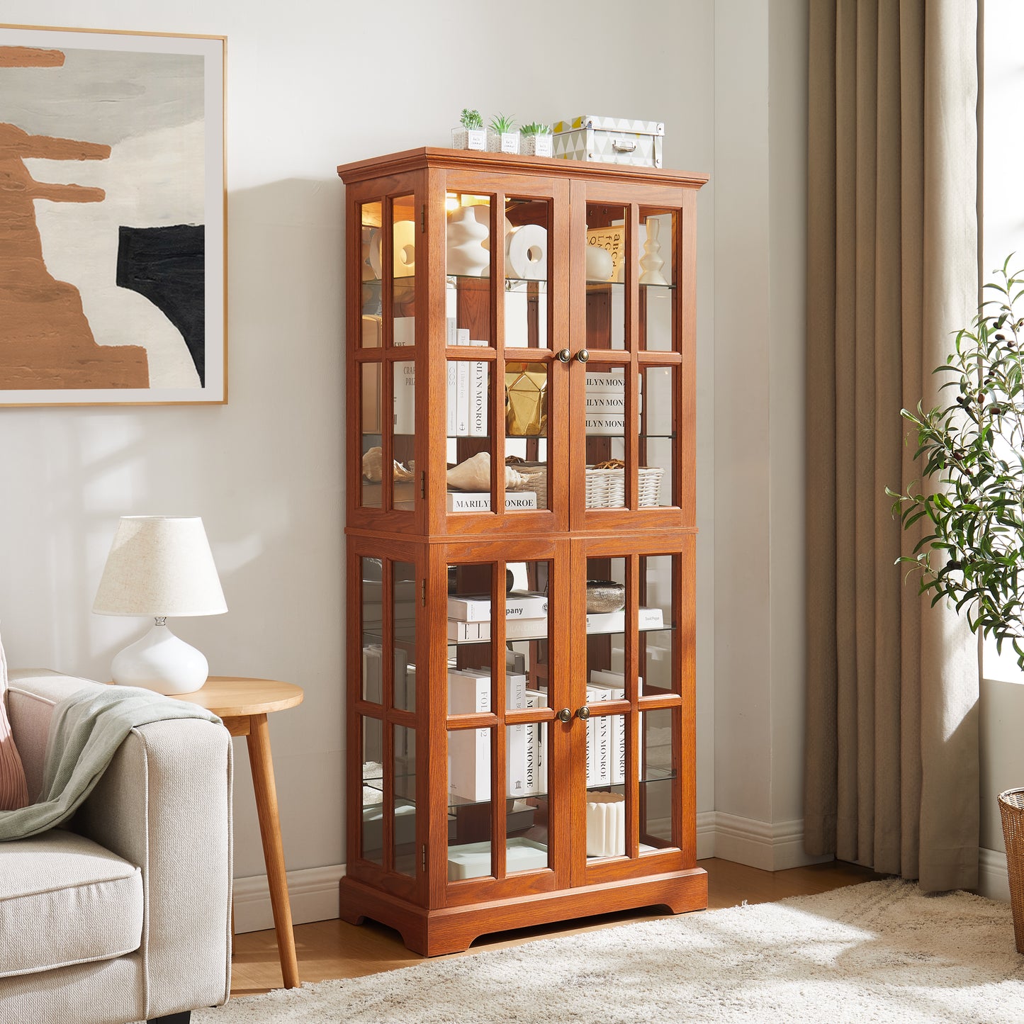 Curio Display Cabinet, Antique Cabinet With Glass Doors Adjustable