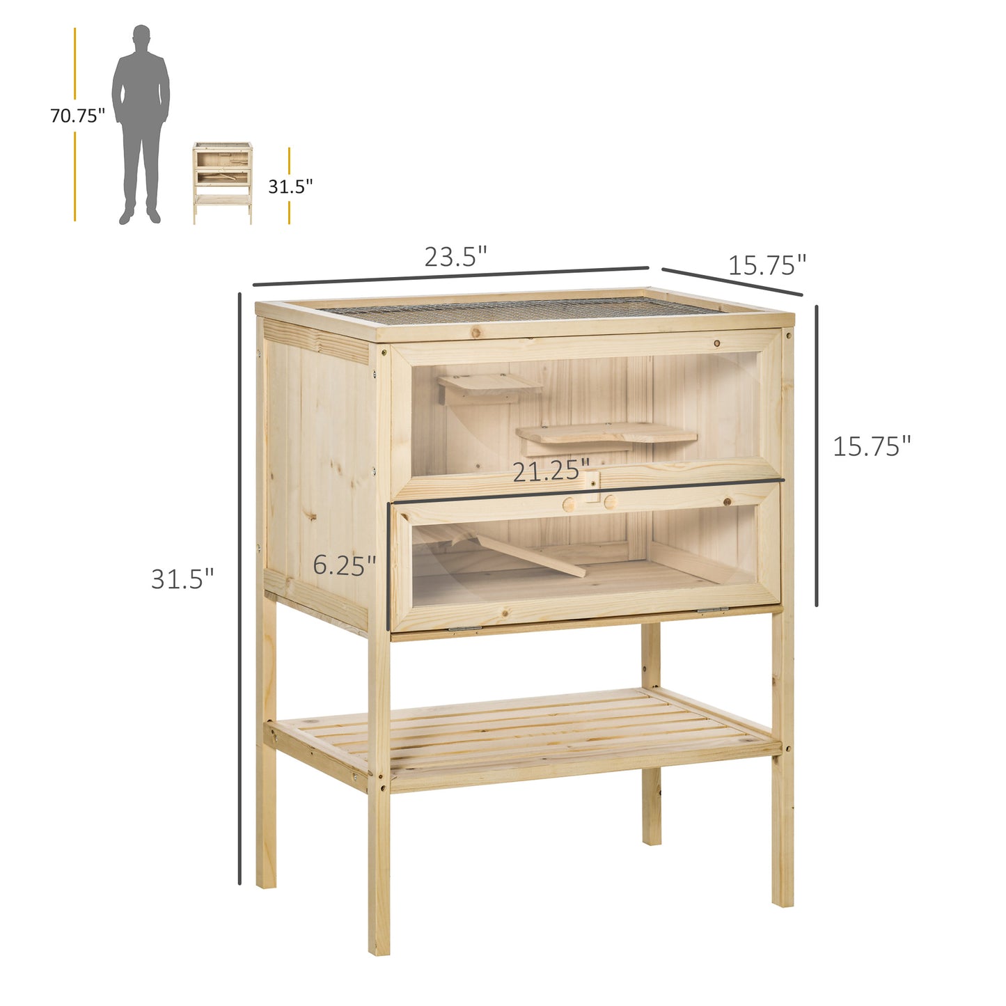 3-Tier Wooden Hamster Cage Small Animal Habitat with Openable Top & Storage Shelf