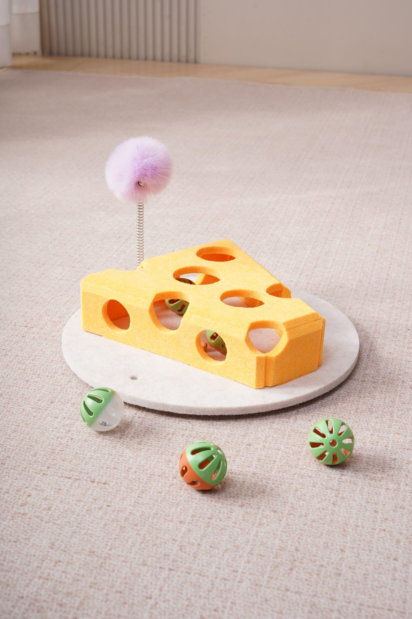 Cat Puzzle Toy with Balls and Spring Teaser | Interactive Indoor Cat Toy with Suction Cup Base