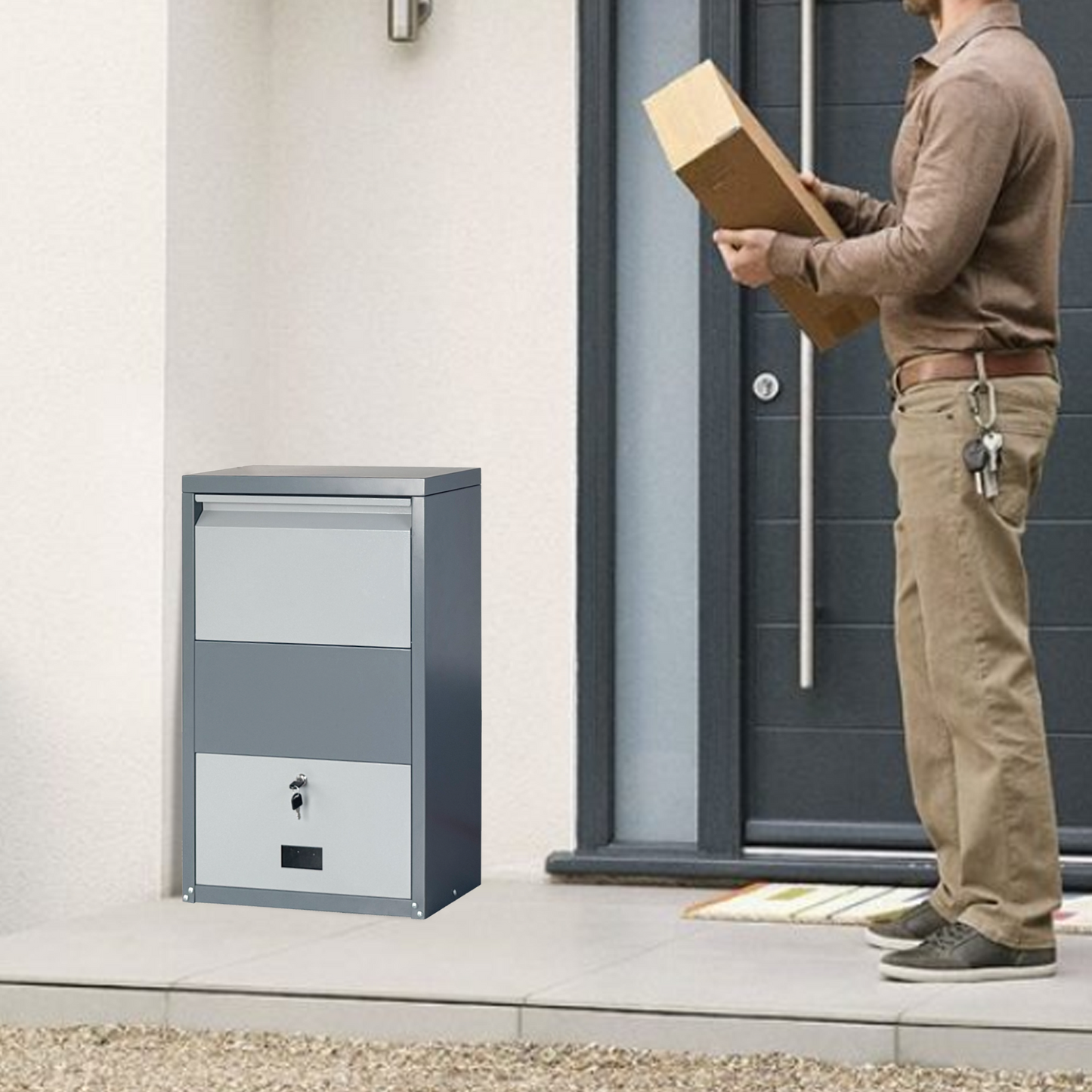 Secure Outdoor Steel Package Delivery Box with Lock - Large Curbside Mailbox