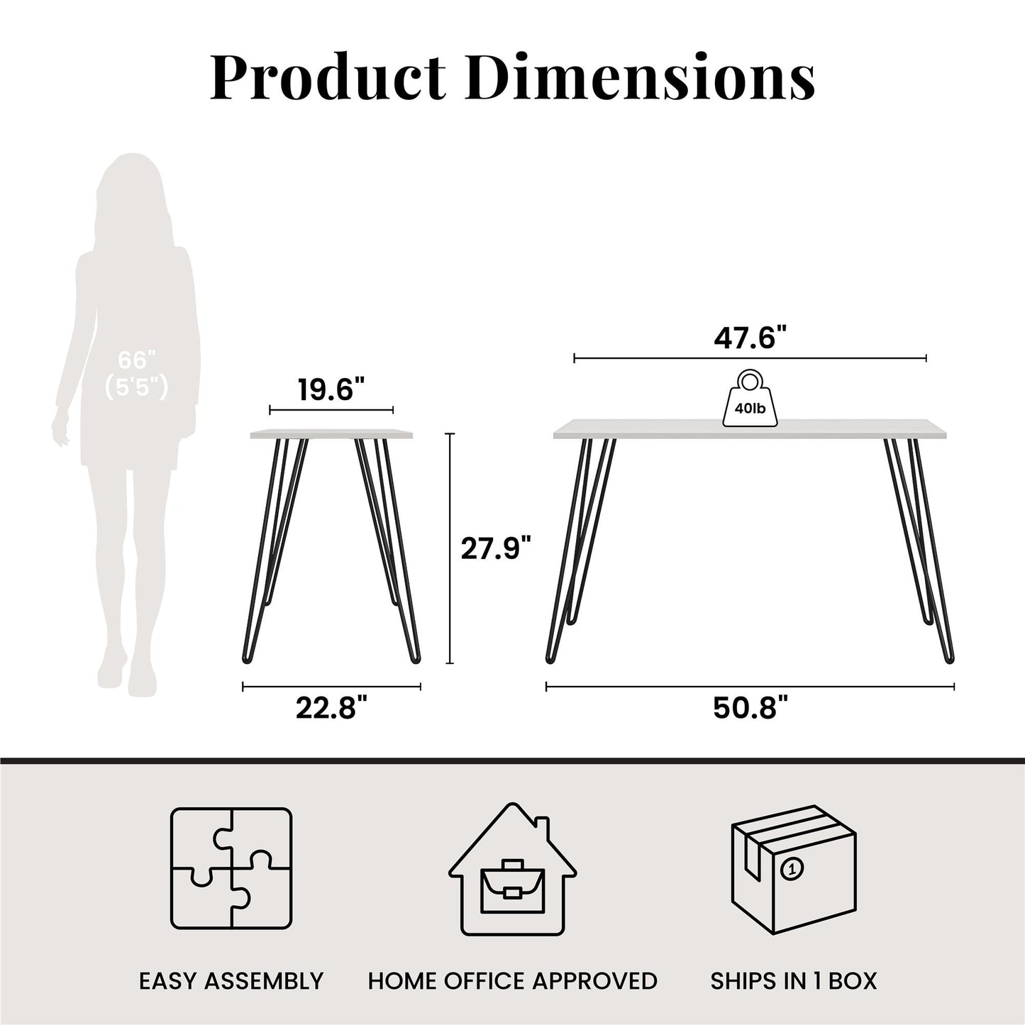 Writing Desk with Black Hairpin Metal Legs - White Oak