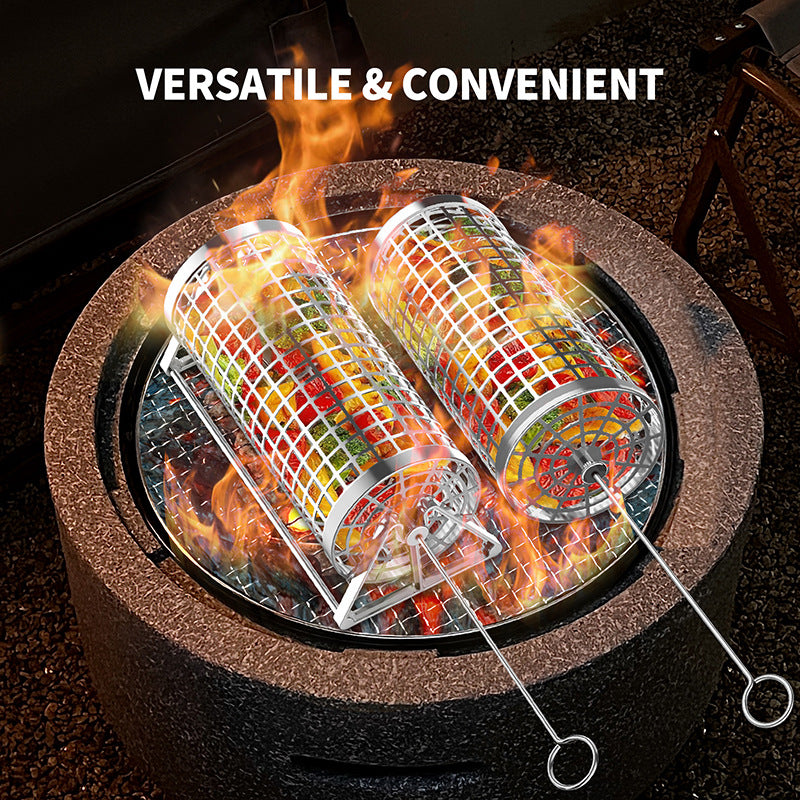 Portable Stainless Steel BBQ Grill Basket for Outdoor Smoking and Grilling