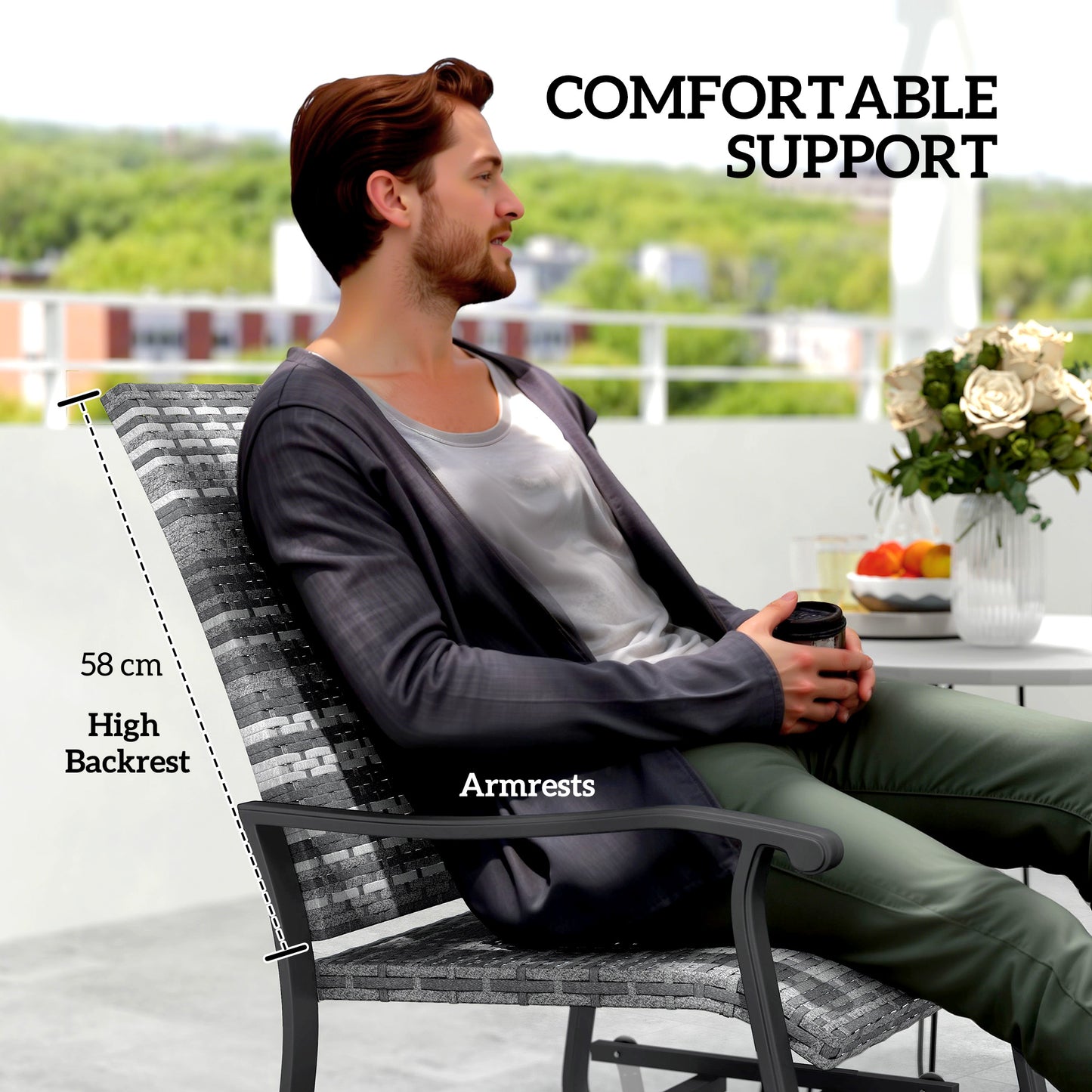 Wicker Rattan Outdoor Glider Chair Set of 2 - Gray