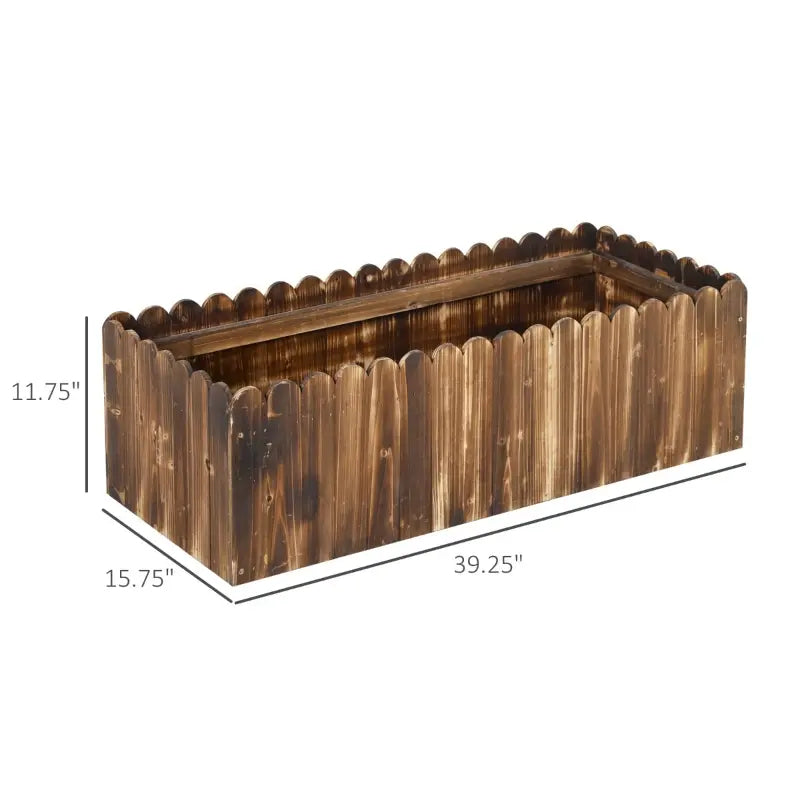 Raised Wooden Planter Box Garden with Scalloped Edges - Natural Finish