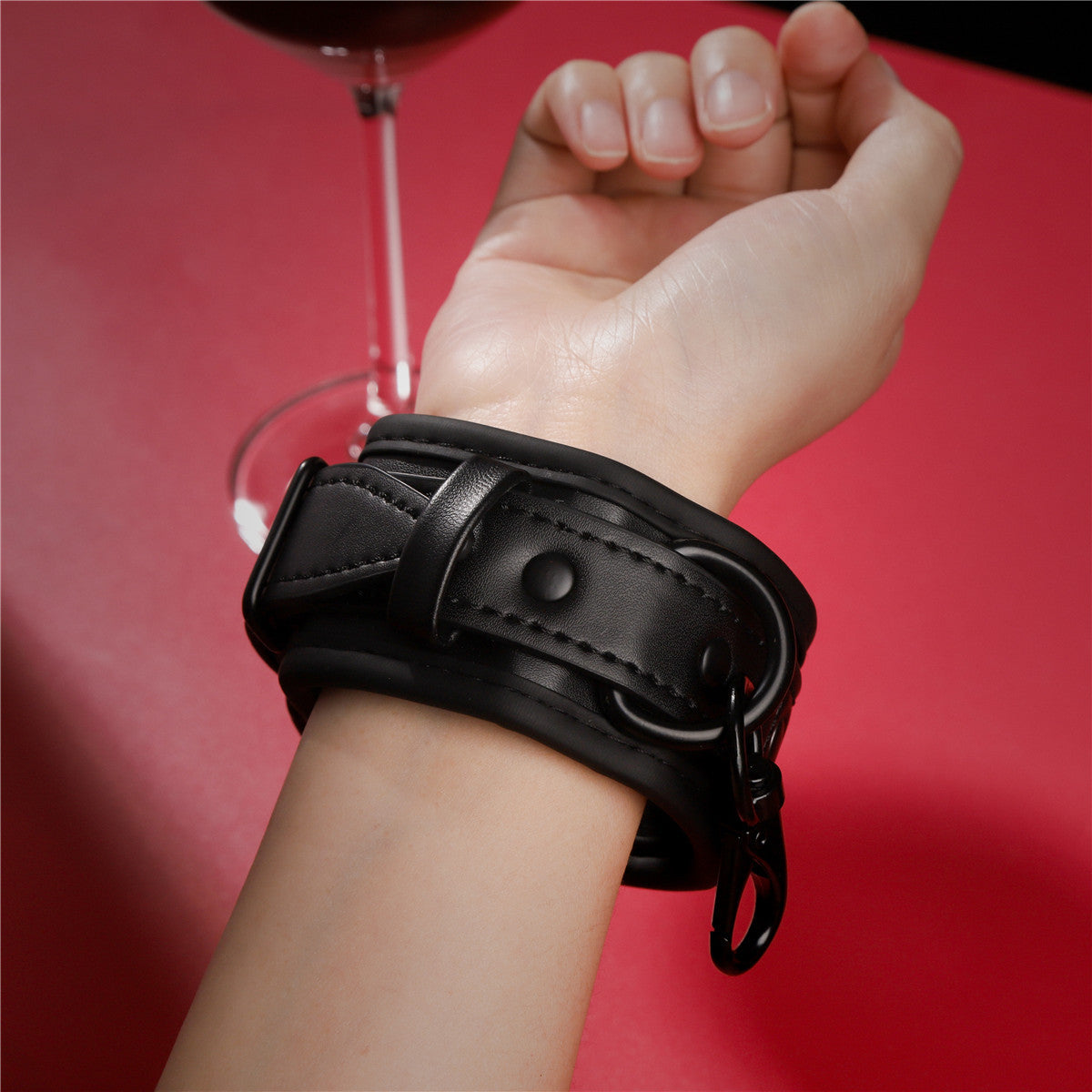 Soft Leather Black Handcuffs - Adjustable & Discreet Adult Restraints