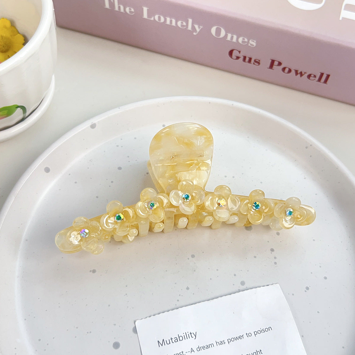 Floral Rhinestone Hair Clip - Handmade Acetate