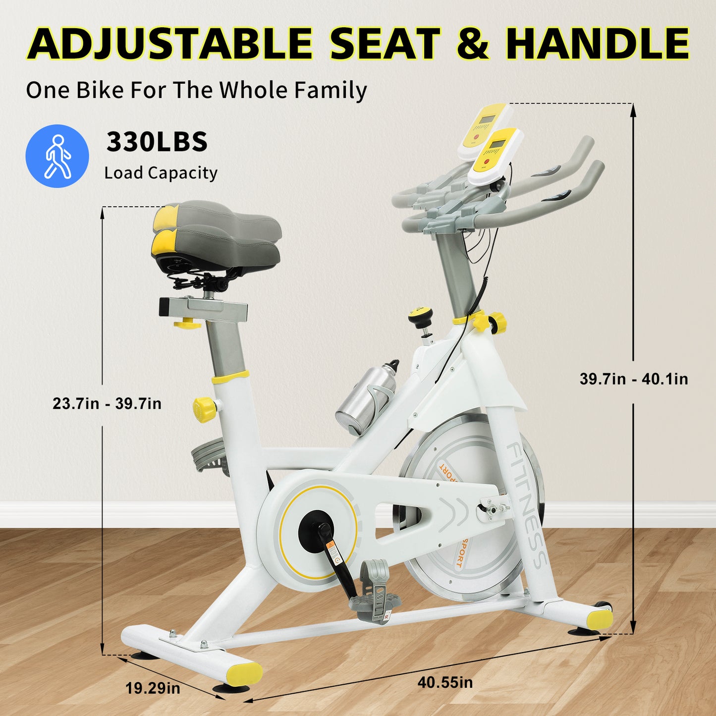Indoor Exercise Bike with Adjustable Resistance & LCD Display - Yellow/White