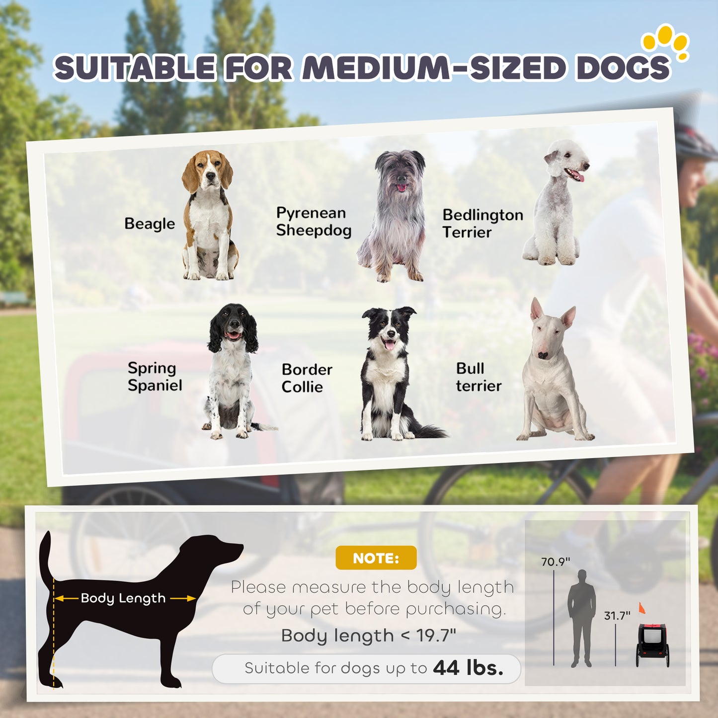 Dog Bike Trailer with 20-Inch Air Tires, Quick-Release Wheels & Safety Flag
