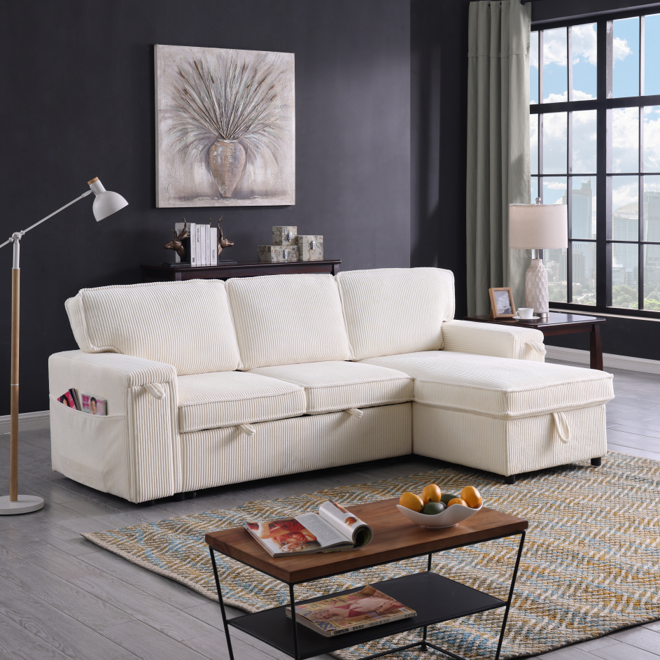 Upholstery Sleeper Sectional Sofa with Storage - Beige