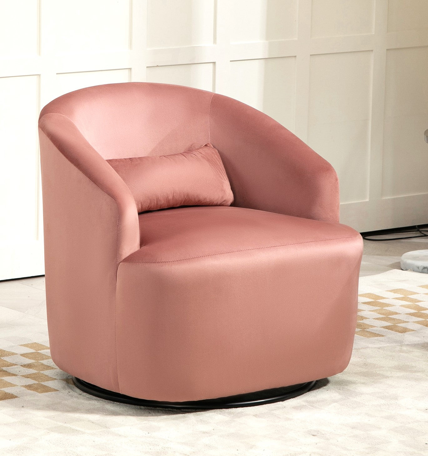 364 Degree Swivel Barrel Accent Chair, Velvet Upholstered Curved