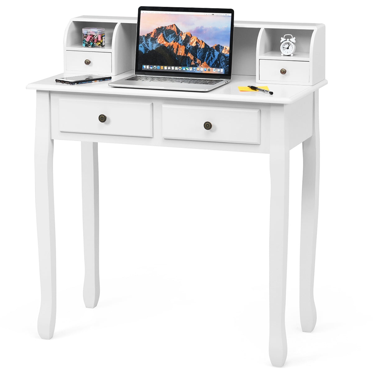 2-Tier Vanity Writing Desk with 4 Drawers - White